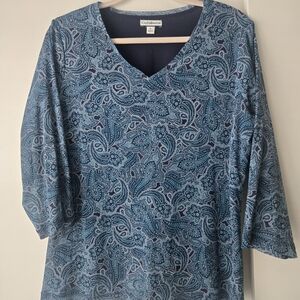 Croft & Barrow Blue Paisley V-Neck Blouse